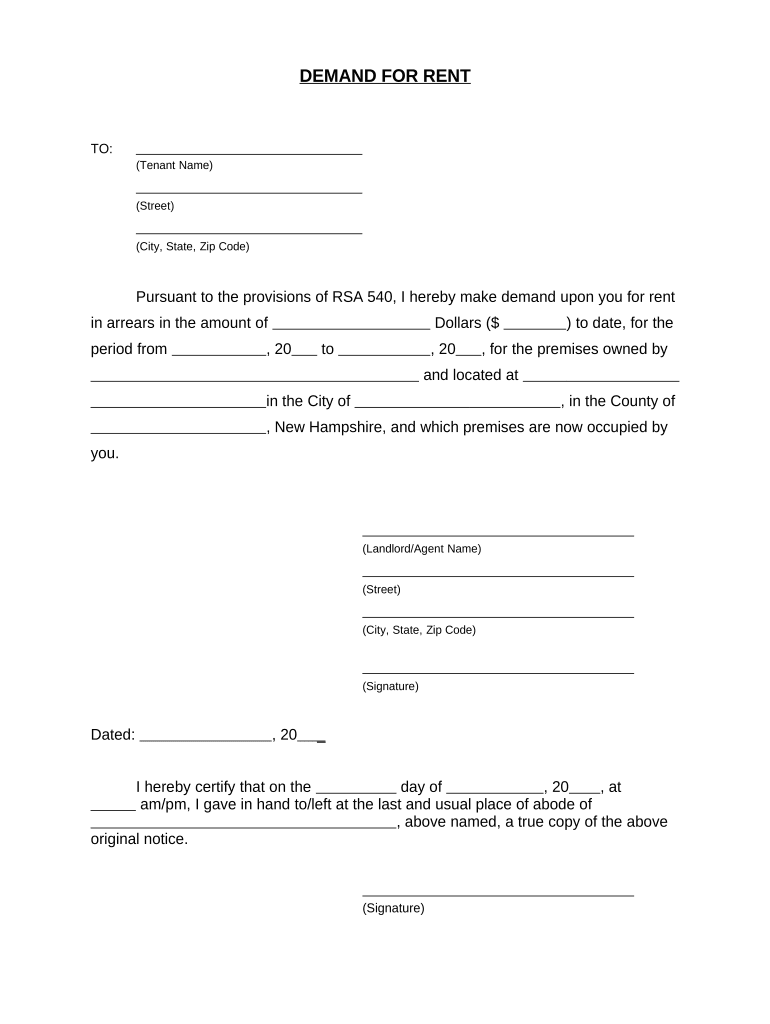 Demand Rent New Hampshire  Form