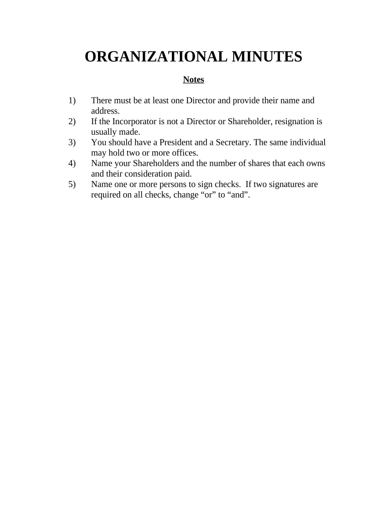 Minutes for Organizational Meeting New Hampshire New Hampshire  Form