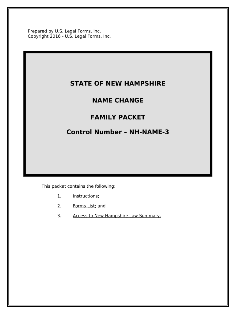New Hampshire Name Change Instructions and Forms Package for a Family New Hampshire