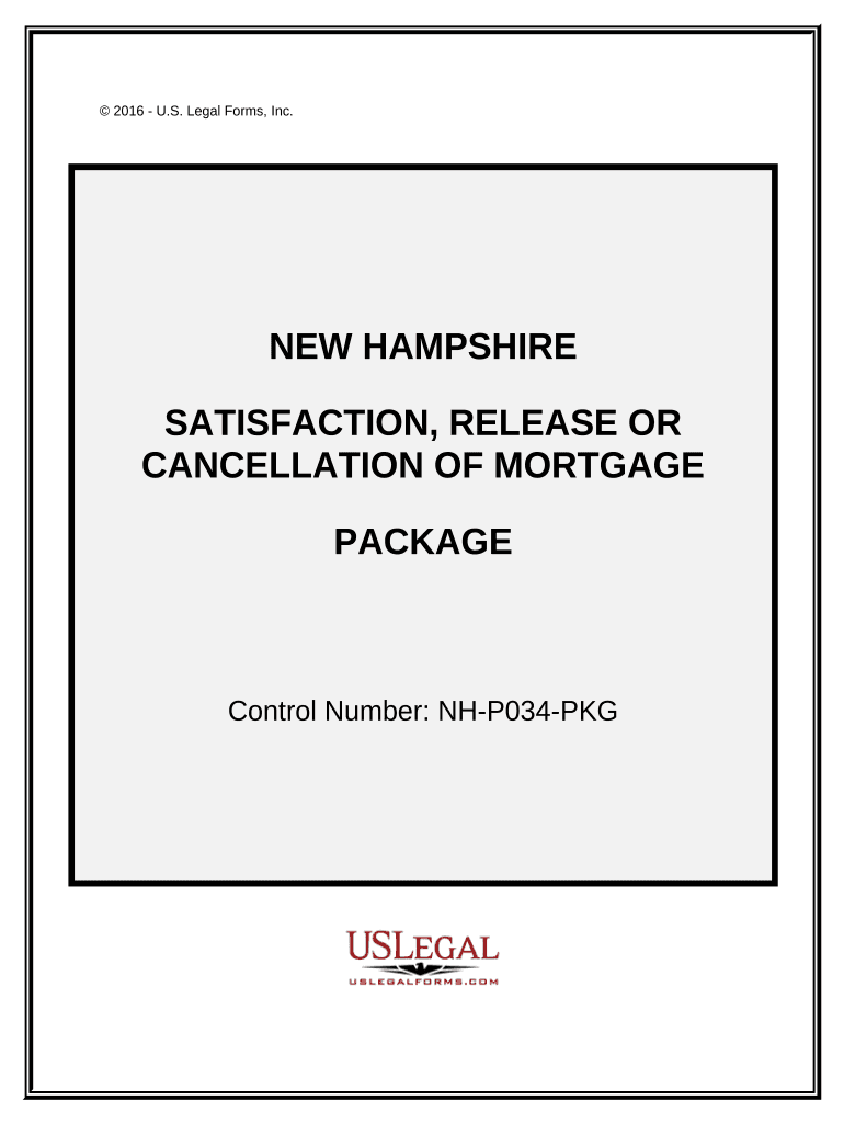 Satisfaction, Cancellation or Release of Mortgage Package New Hampshire  Form