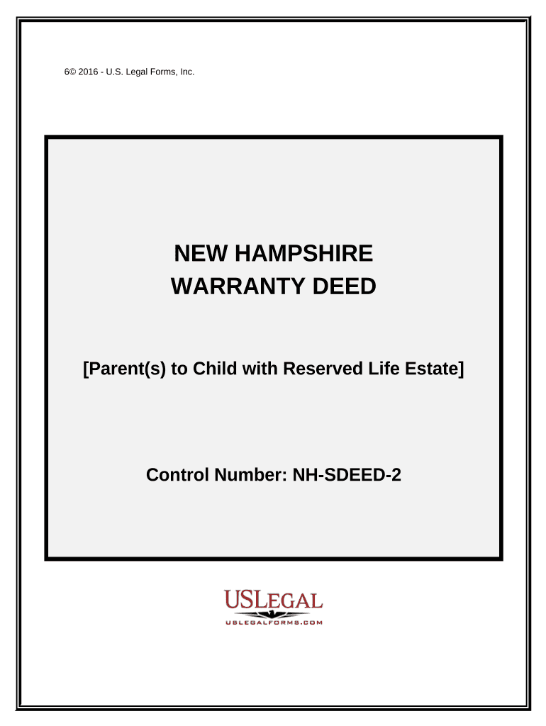Warranty Deed for Parents to Child with Reservation of Life Estate New Hampshire  Form