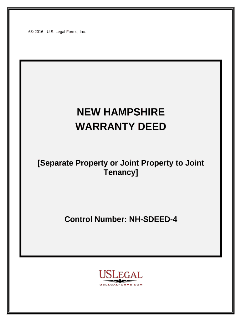 Warranty Deed for Separate or Joint Property to Joint Tenancy New Hampshire  Form