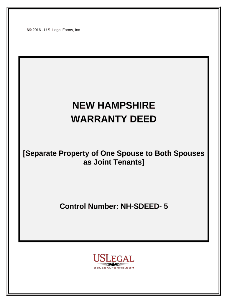 Warranty Deed to Separate Property of One Spouse to Both Spouses as Joint Tenants New Hampshire  Form