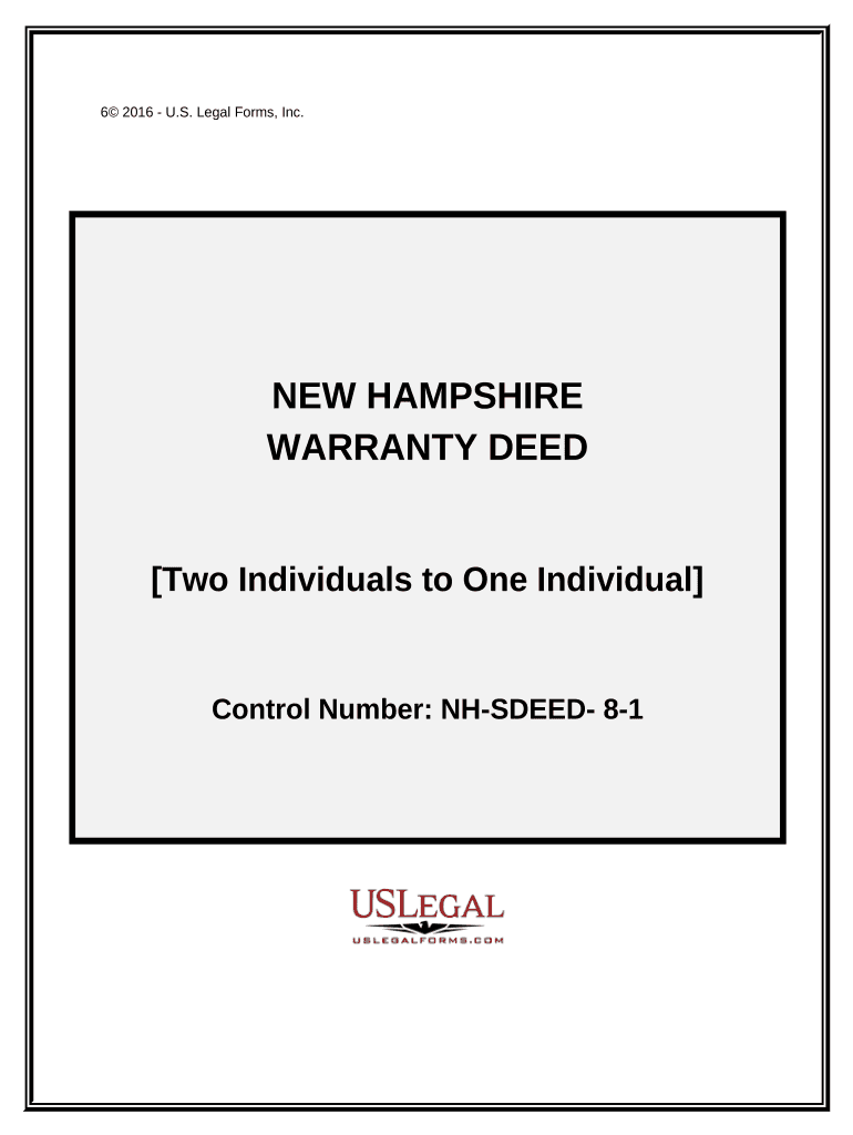Warranty Deed from Two Individuals to One Individual New Hampshire  Form
