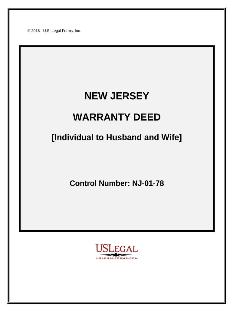 Warranty Deed from Individual to Husband and Wife New Jersey  Form