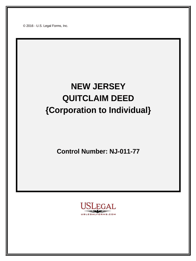 Quitclaim Deed from Corporation to Individual New Jersey  Form
