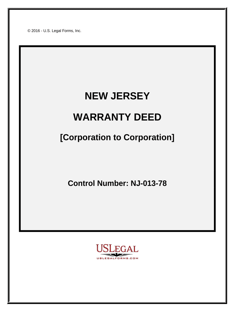 Warranty Deed from Corporation to Corporation New Jersey  Form