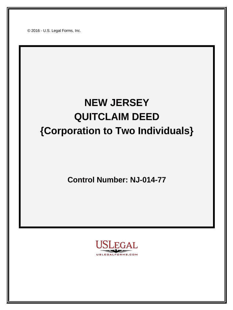 Quitclaim Deed from Corporation to Two Individuals New Jersey  Form