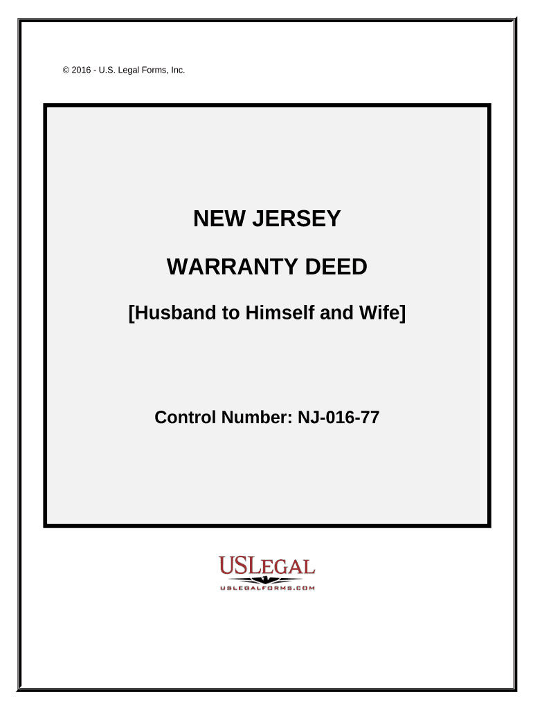 Warranty Deed from Husband to Himself and Wife New Jersey  Form