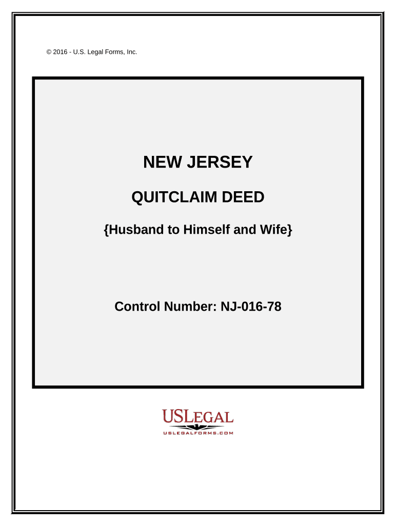 Quitclaim Deed from Husband to Himself and Wife New Jersey  Form