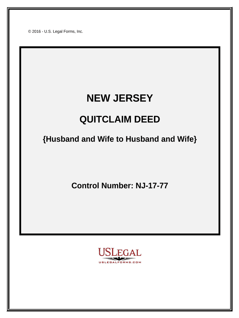 Quitclaim Deed from Husband and Wife to Husband and Wife New Jersey  Form