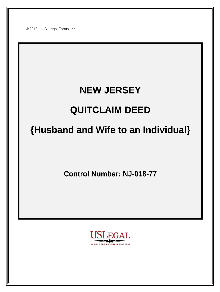 Quitclaim Deed from Husband and Wife to an Individual New Jersey  Form