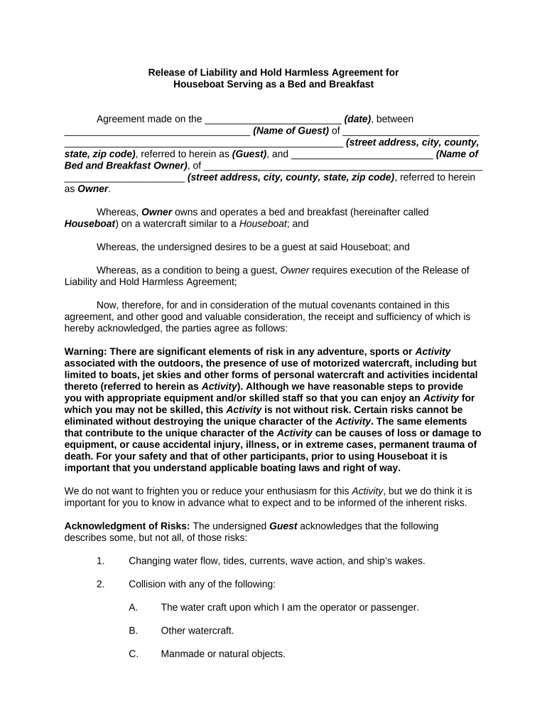 Hold Harmless Agreement  Form