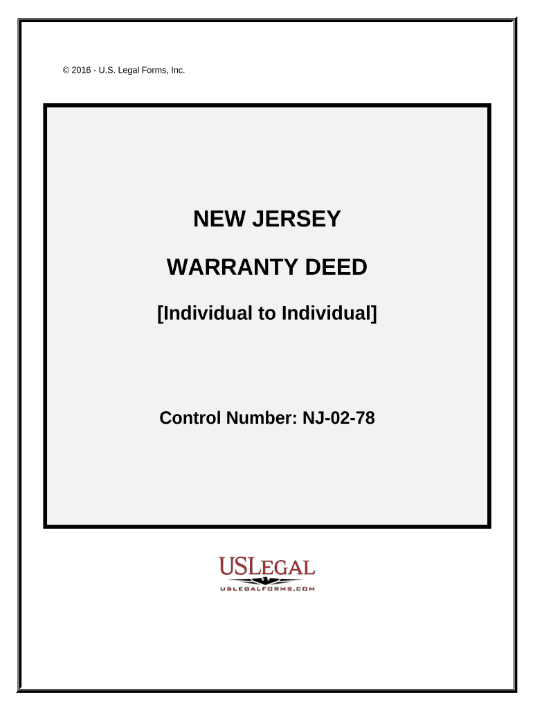 Warranty Deed from Individual to Individual New Jersey  Form