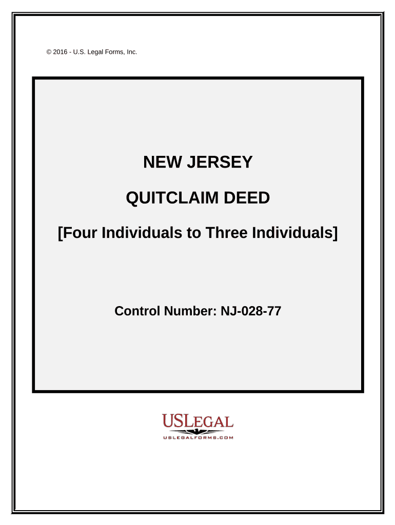 Quitclaim Deed Four Individuals to Three Individuals New Jersey  Form