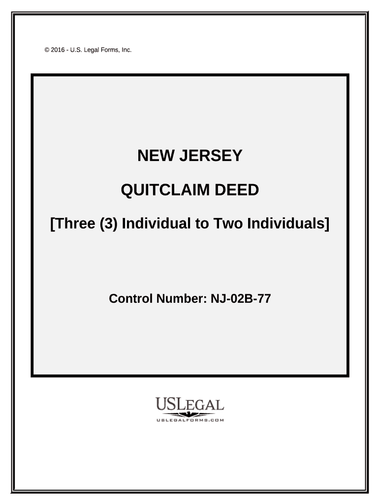 Quitclaim Deed from Three Individuals to Two Individuals New Jersey  Form