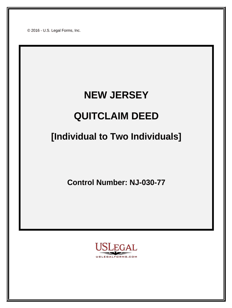 Quitclaim Deed Timeshare from Grantor to Two Grantees New Jersey  Form