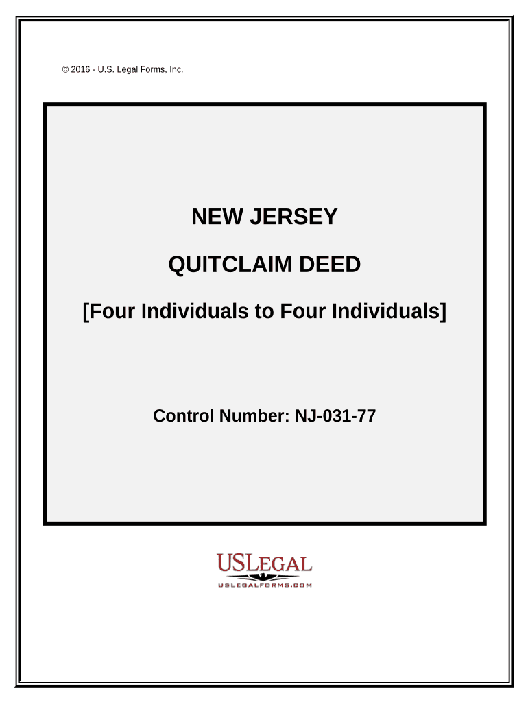 Quitclaim Deed Four Individuals to Four Individuals New Jersey  Form