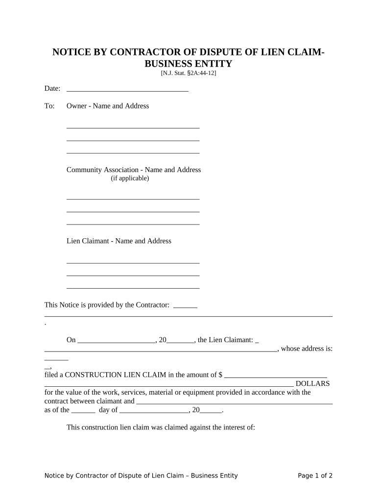 New Jersey Liens Search  Form