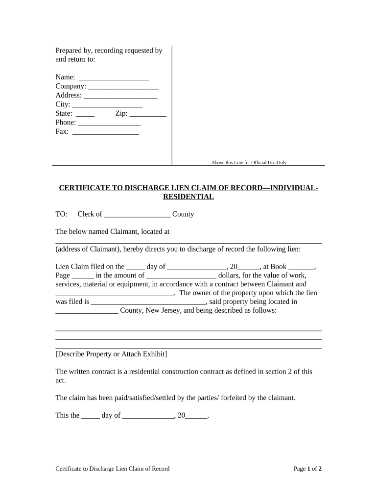 Discharge Lien Form