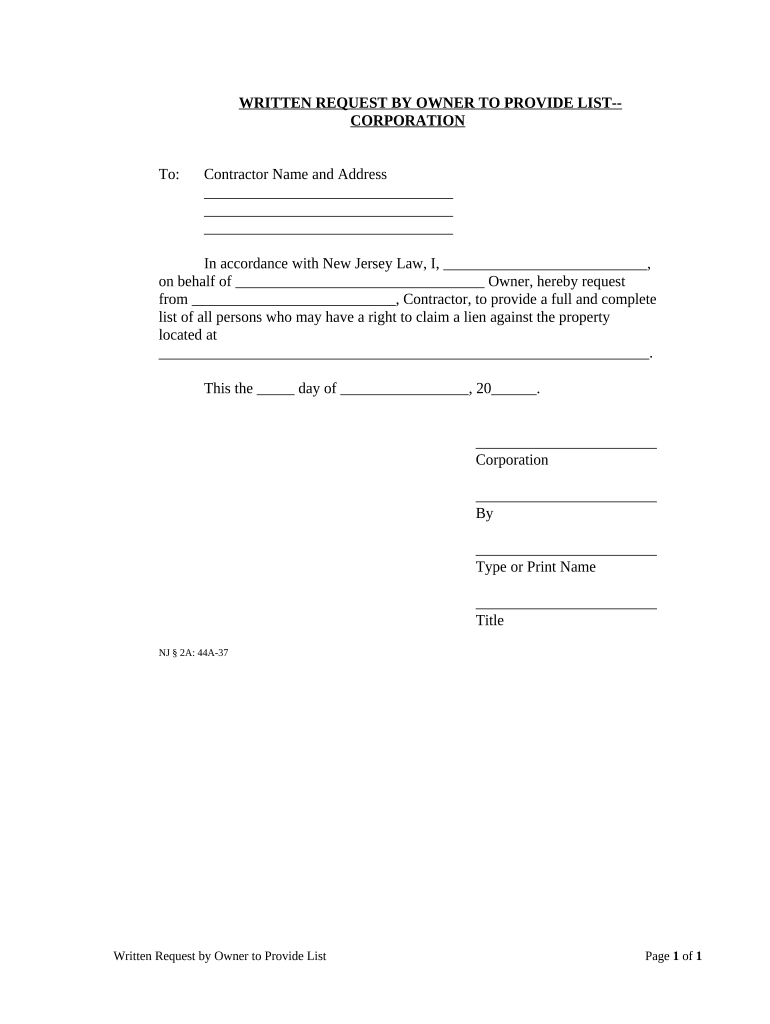 New Jersey Corporation  Form