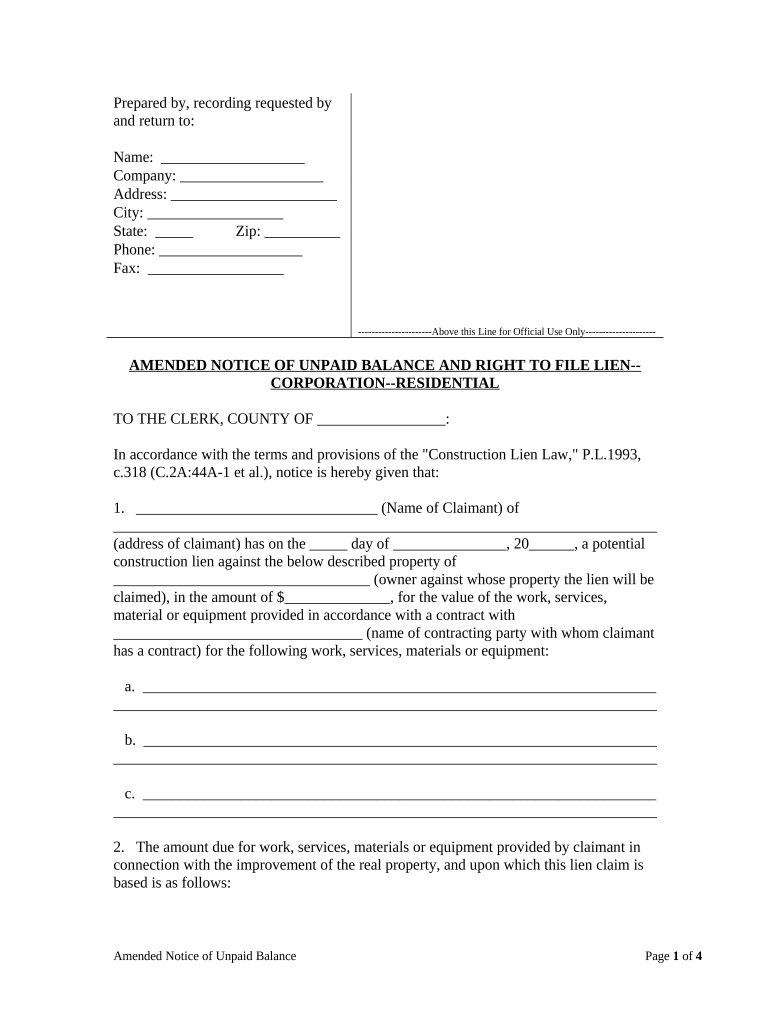 New Jersey Lien  Form