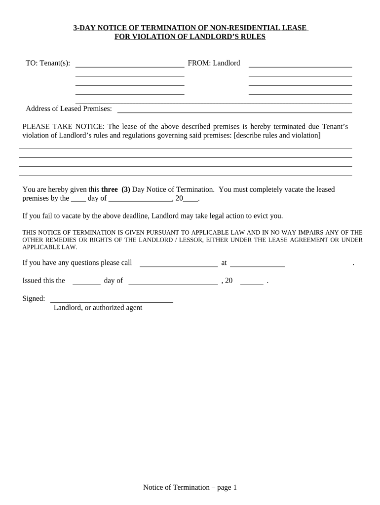 Notice Termination Lease  Form