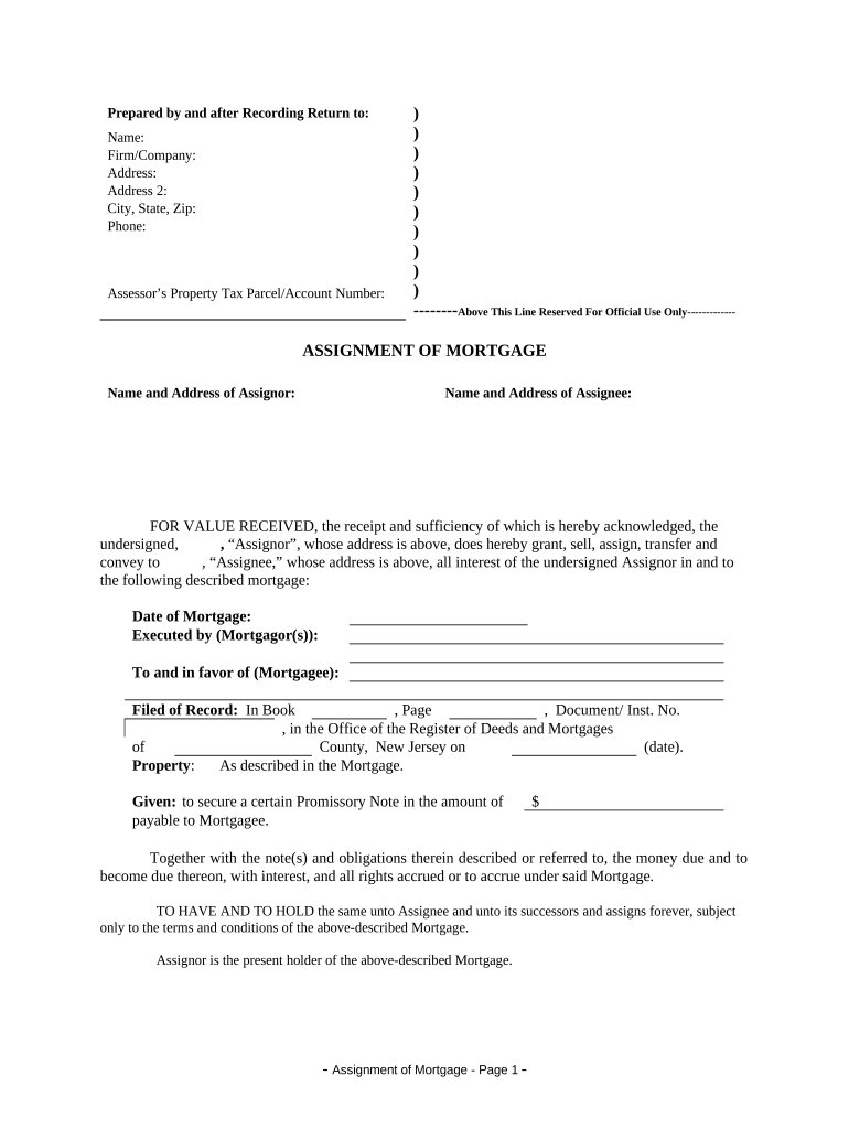 Nj Assignment Mortgage  Form