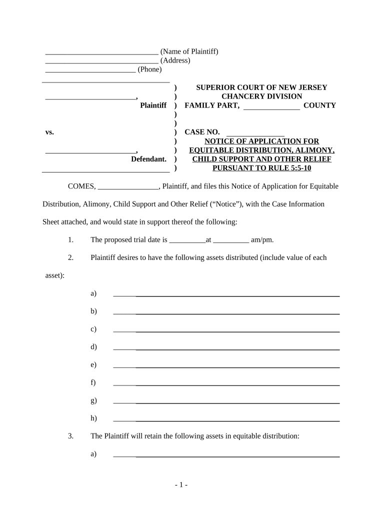 Nj Child Support  Form