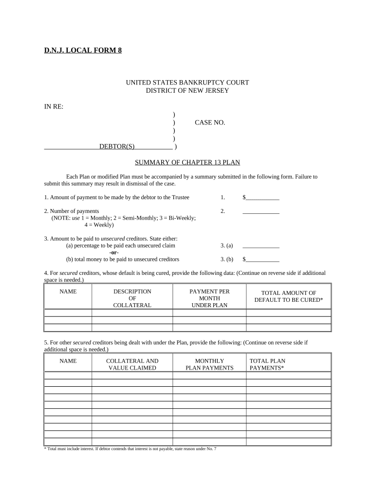 Chapter 13 Plan  Form