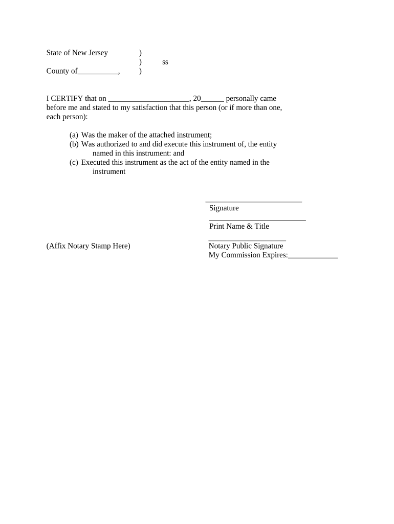 New Jersey Corporation  Form
