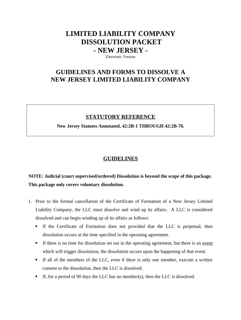 New Jersey Dissolution Package to Dissolve Limited Liability Company LLC New Jersey  Form