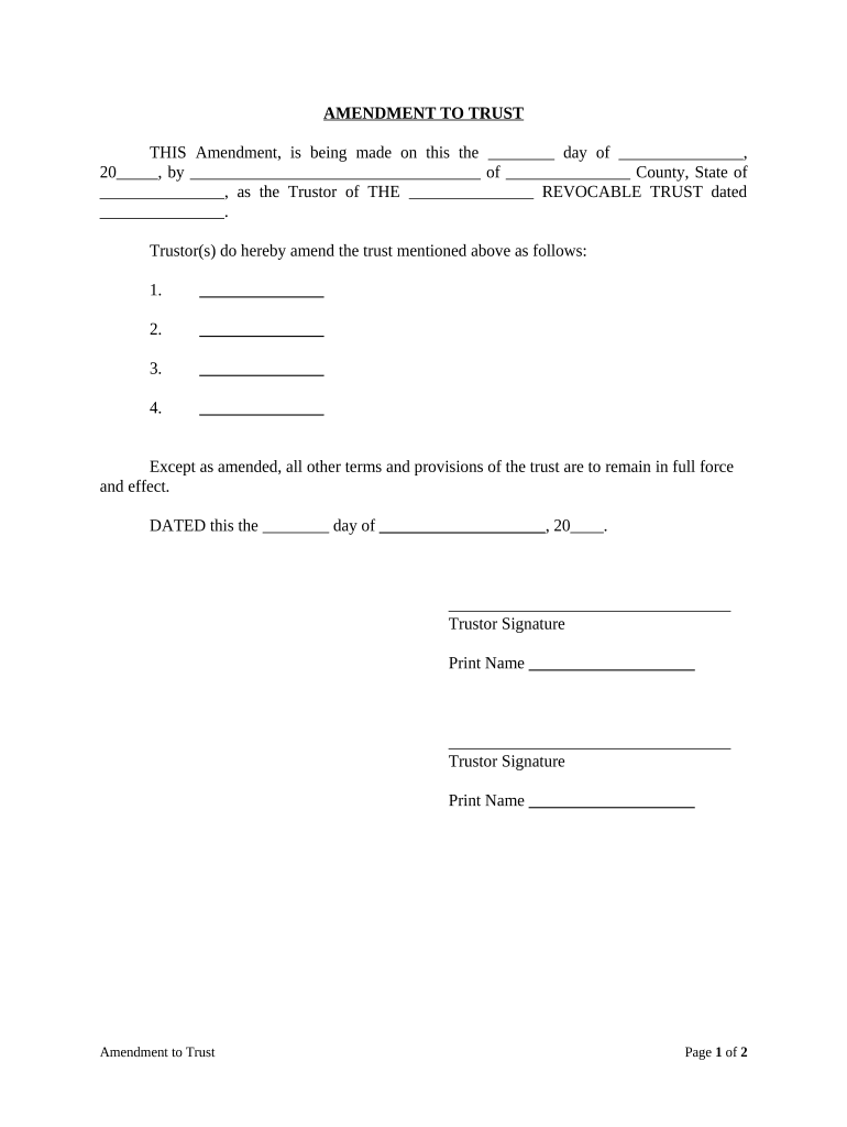 Amendment to Living Trust New Jersey  Form