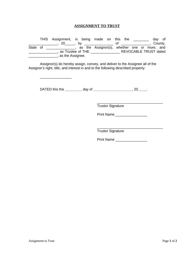 Assignment to Living Trust New Jersey  Form