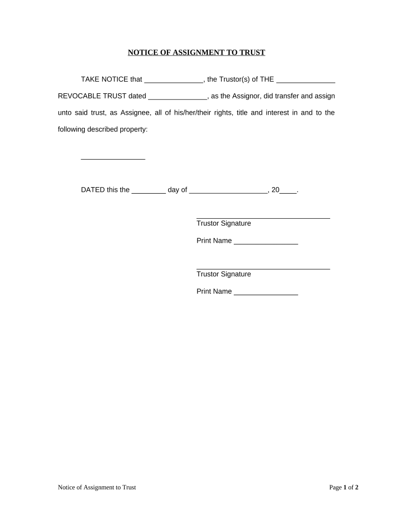 Notice of Assignment to Living Trust New Jersey  Form