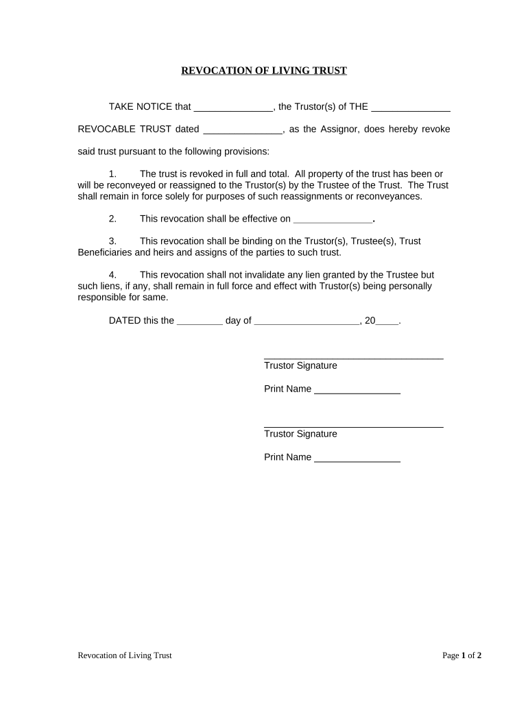 Revocation of Living Trust New Jersey  Form