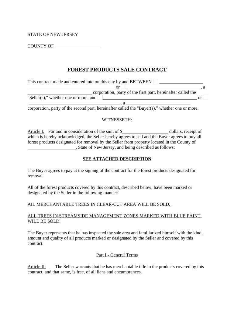 New Jersey Forest Products Timber Sale Contract New Jersey  Form