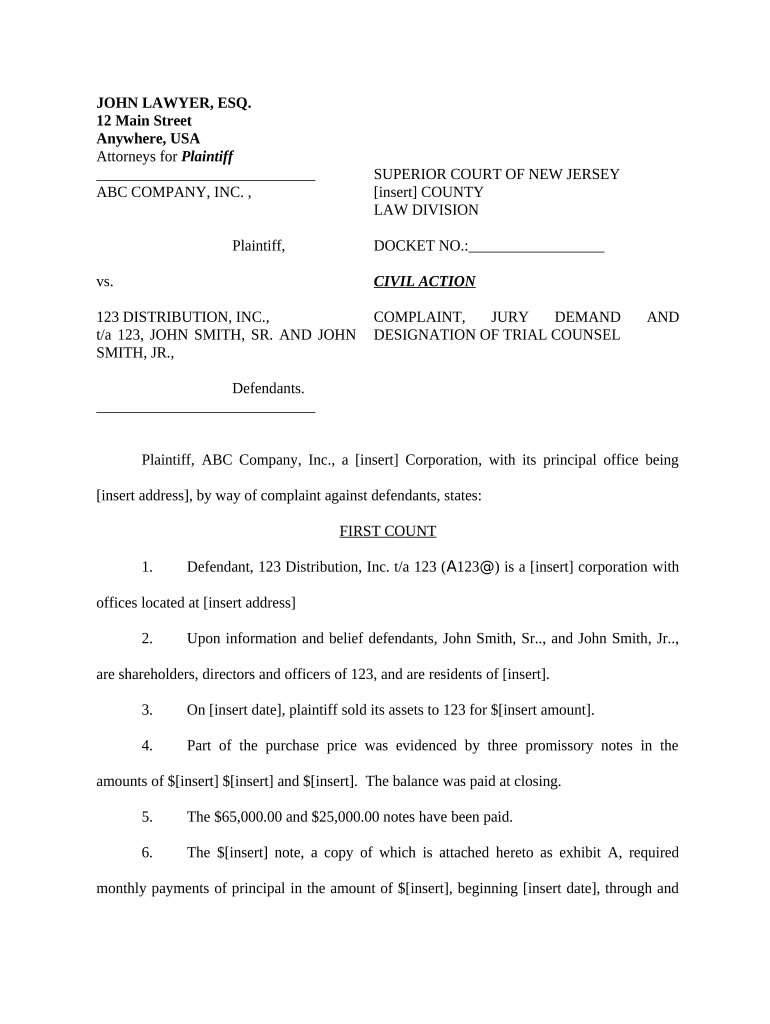 Complaint Promissory  Form