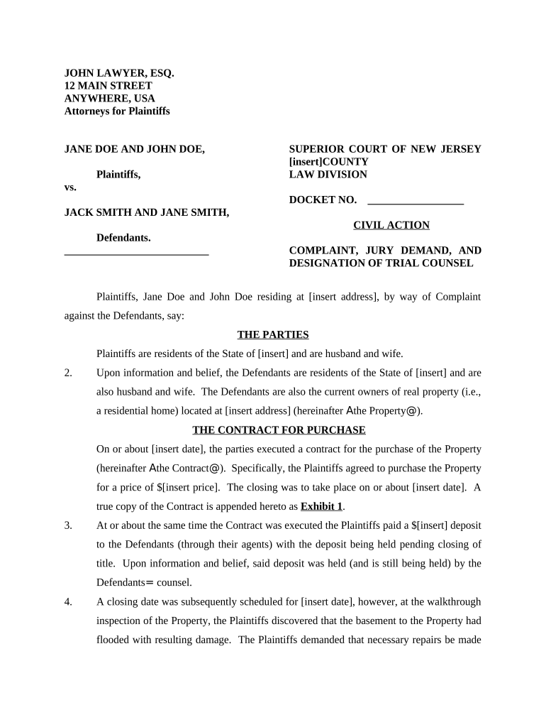 Nj Deposit Estate  Form