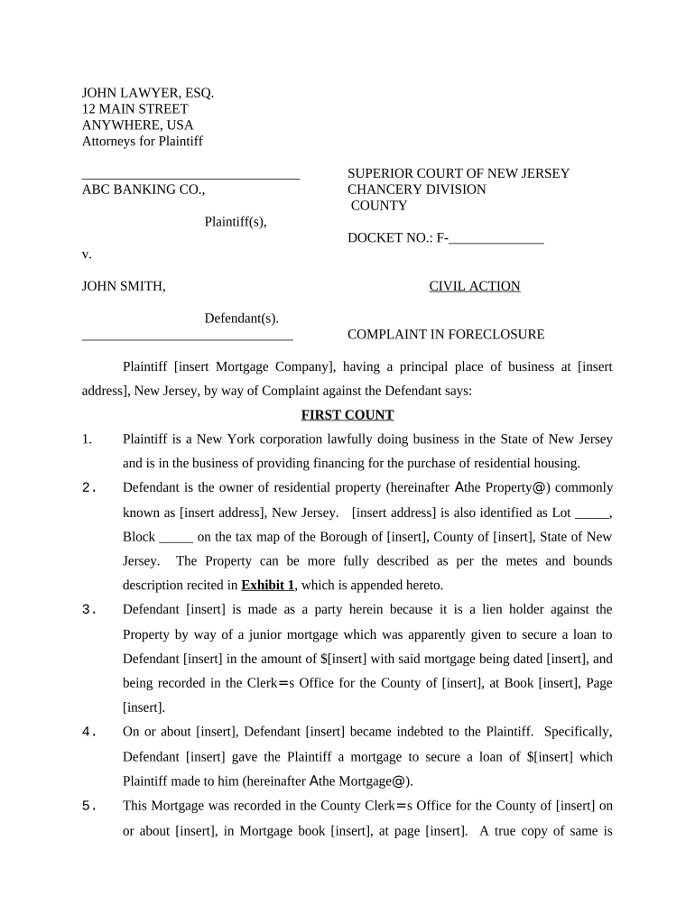 New Jersey Foreclosure  Form