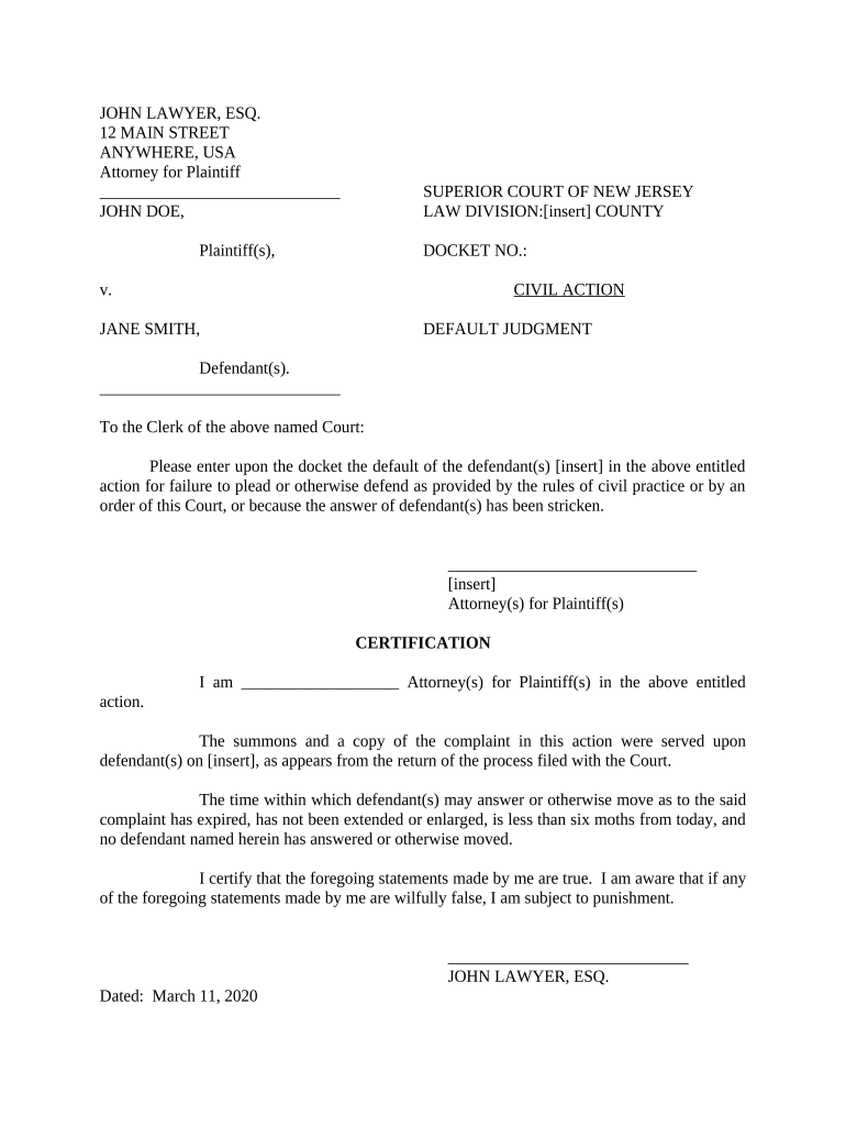 New Jersey Judgment  Form