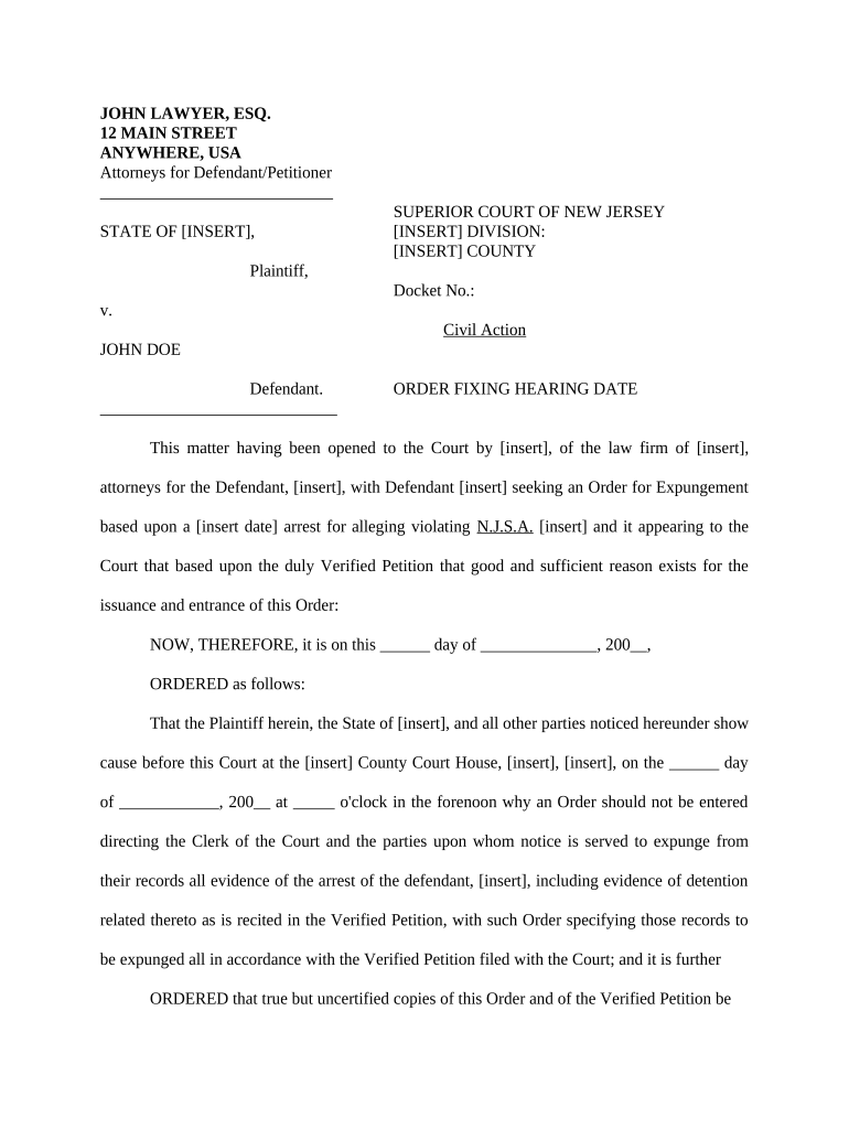 Order Fixing Hearing  Form