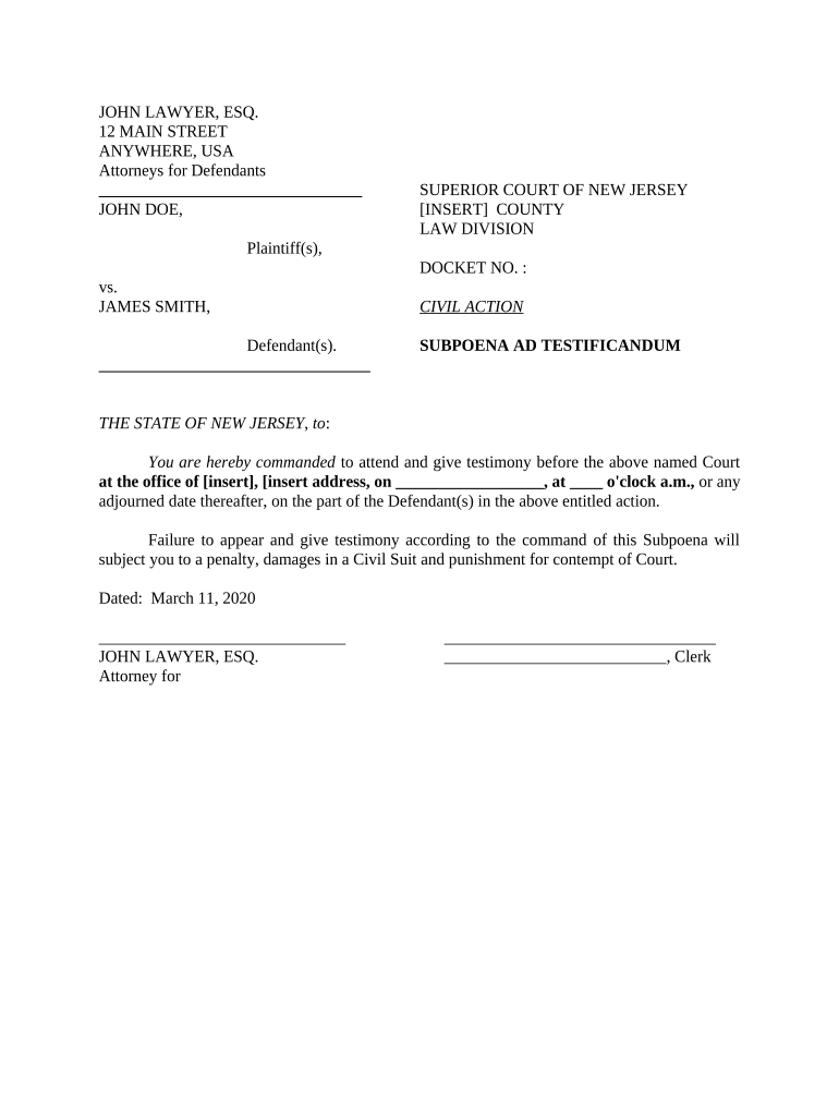 Subpoena Testimony  Form