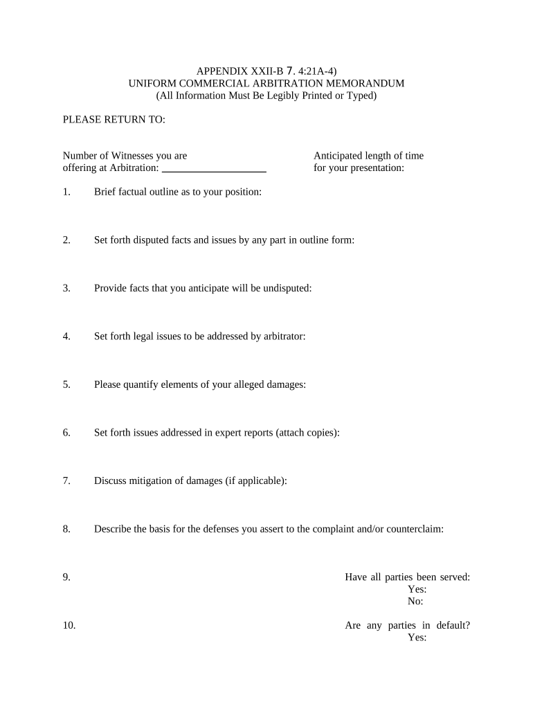 New Jersey Memorandum  Form