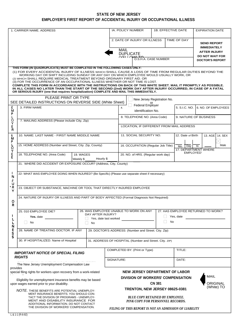 Nj Workers Compensation Form