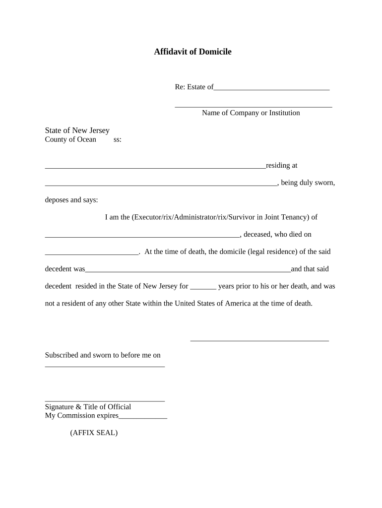 New Jersey Affidavit Form