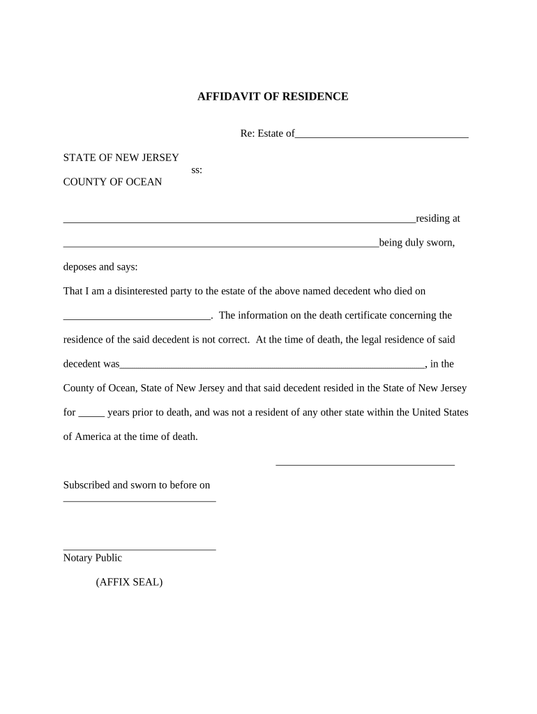 New Jersey Affidavit  Form