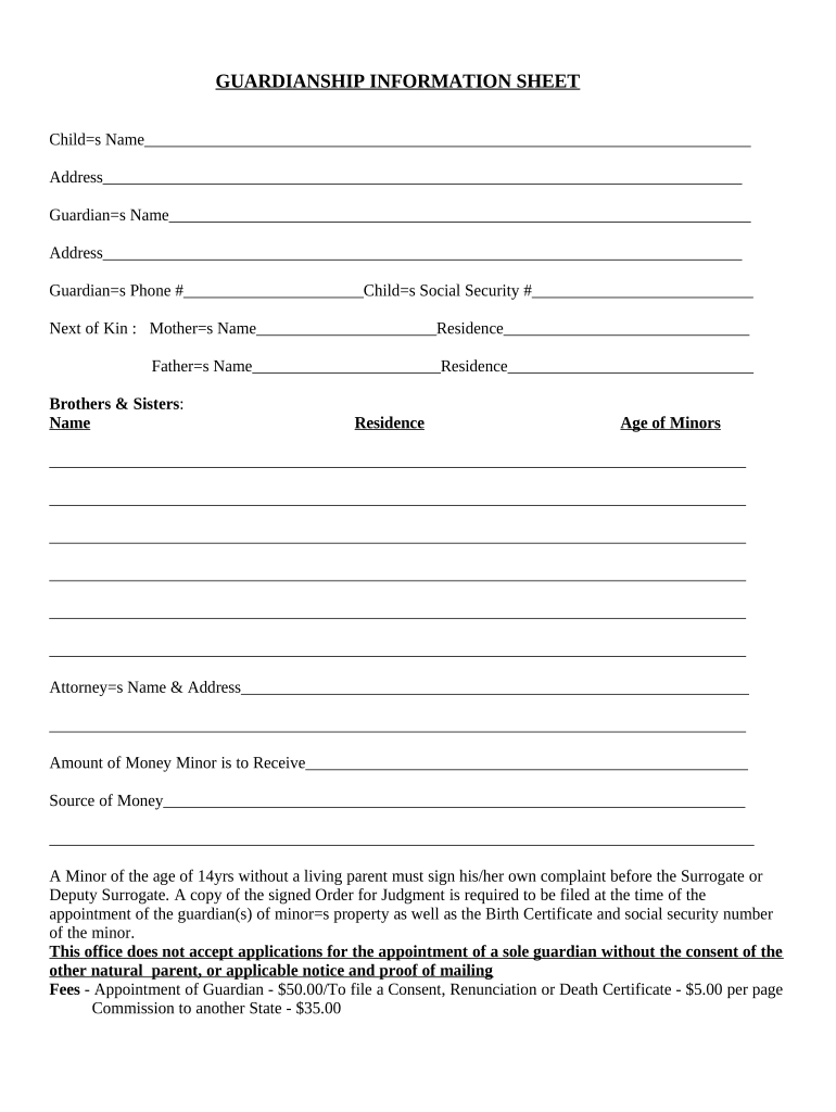 Nj Guardianship  Form