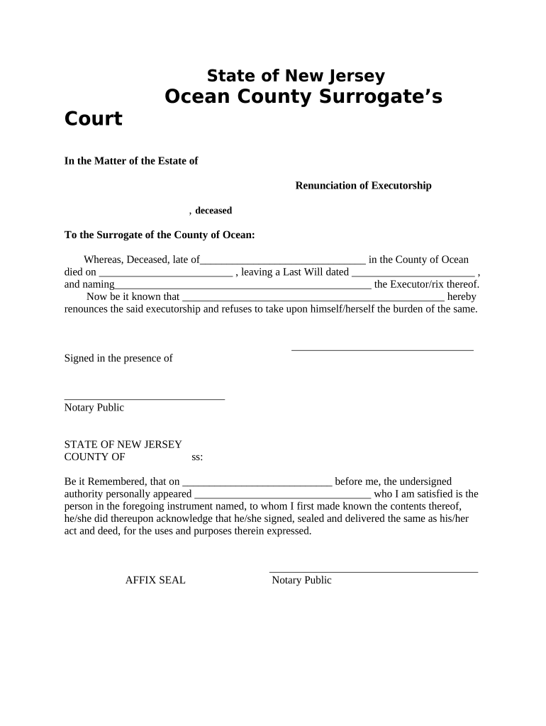 Nj Surrogate Form