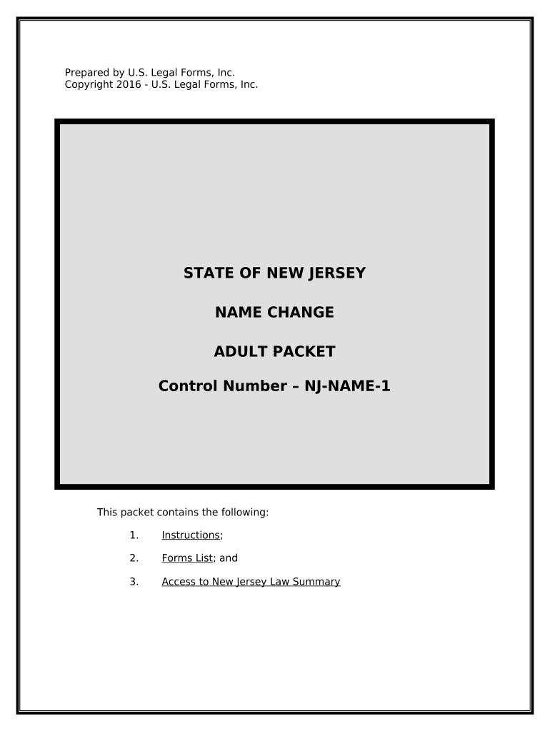 Name Change Instructions and Forms Package for an Adult New Jersey